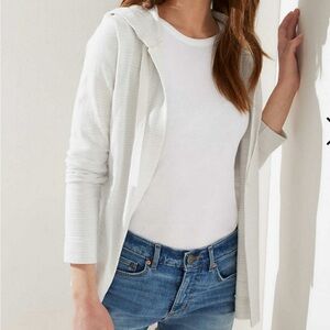 LOFT Soft Gray Striped Hooded Sweater